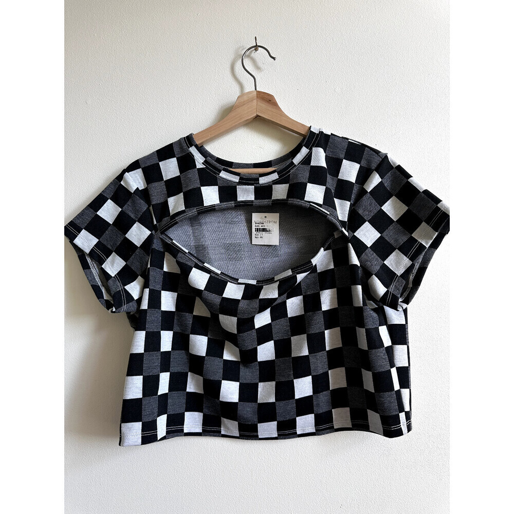 BP. Cutout Crop Tee In Black- White Gingham plus size 1X - Picture 12 of 15